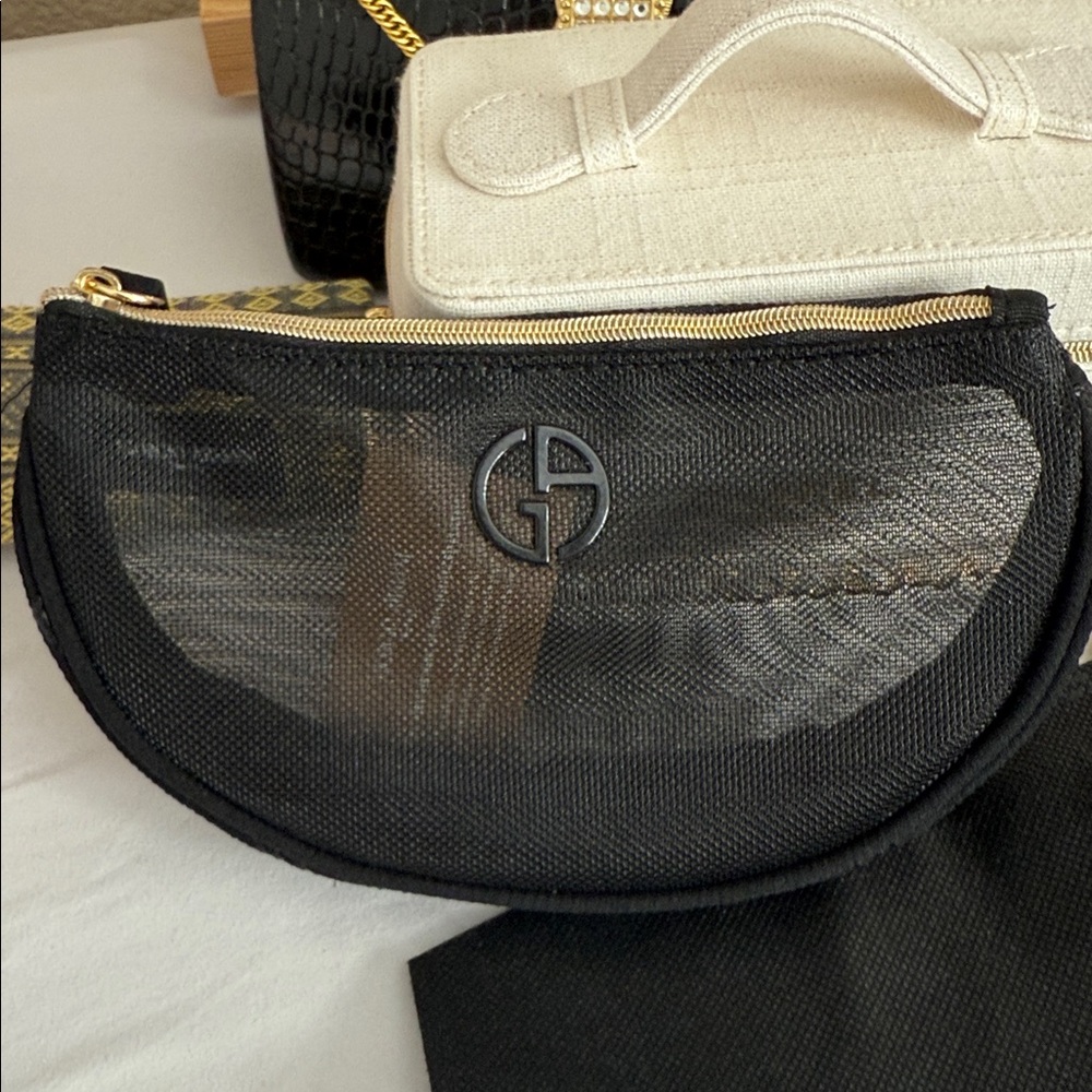 Giorgio Armani Black Mesh Hair Accessory or Makeup Case With Pouch
